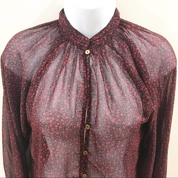 Cleobella Richie Button Down Sheer Red Blouse XS - Picture 3 of 16